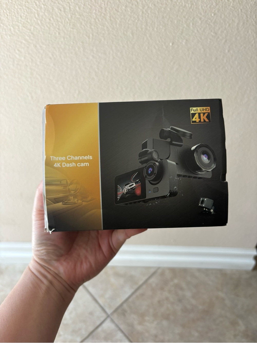 Open box Three Channels 4K Dash cam with memory card.